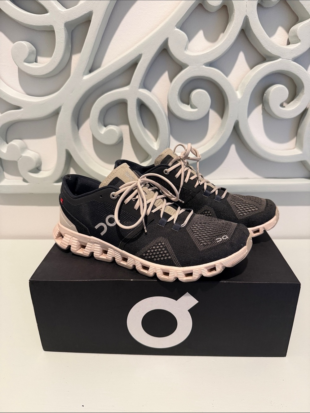 On Running Women's Lightweight Black and Pearl Athletic Sneakers
